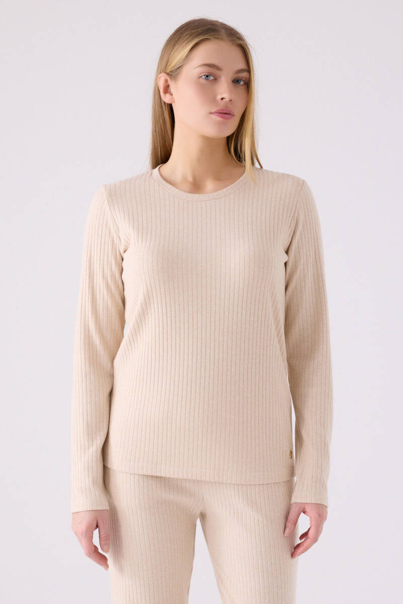 Pierre Cardin Kadın Pamuklu Bisiklet Yaka Pigment Baskılı Kışlık Regular Fit Krem Pijama Takımı PC8908-S-V3 - 2