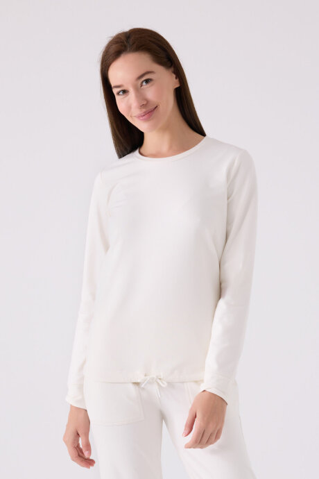 Pierre Cardin Kadın Pamuklu Bisiklet Yaka Pigment Baskılı Kışlık Regular Fit Beyaz Pijama Takımı PC8925-S-V1 (1)