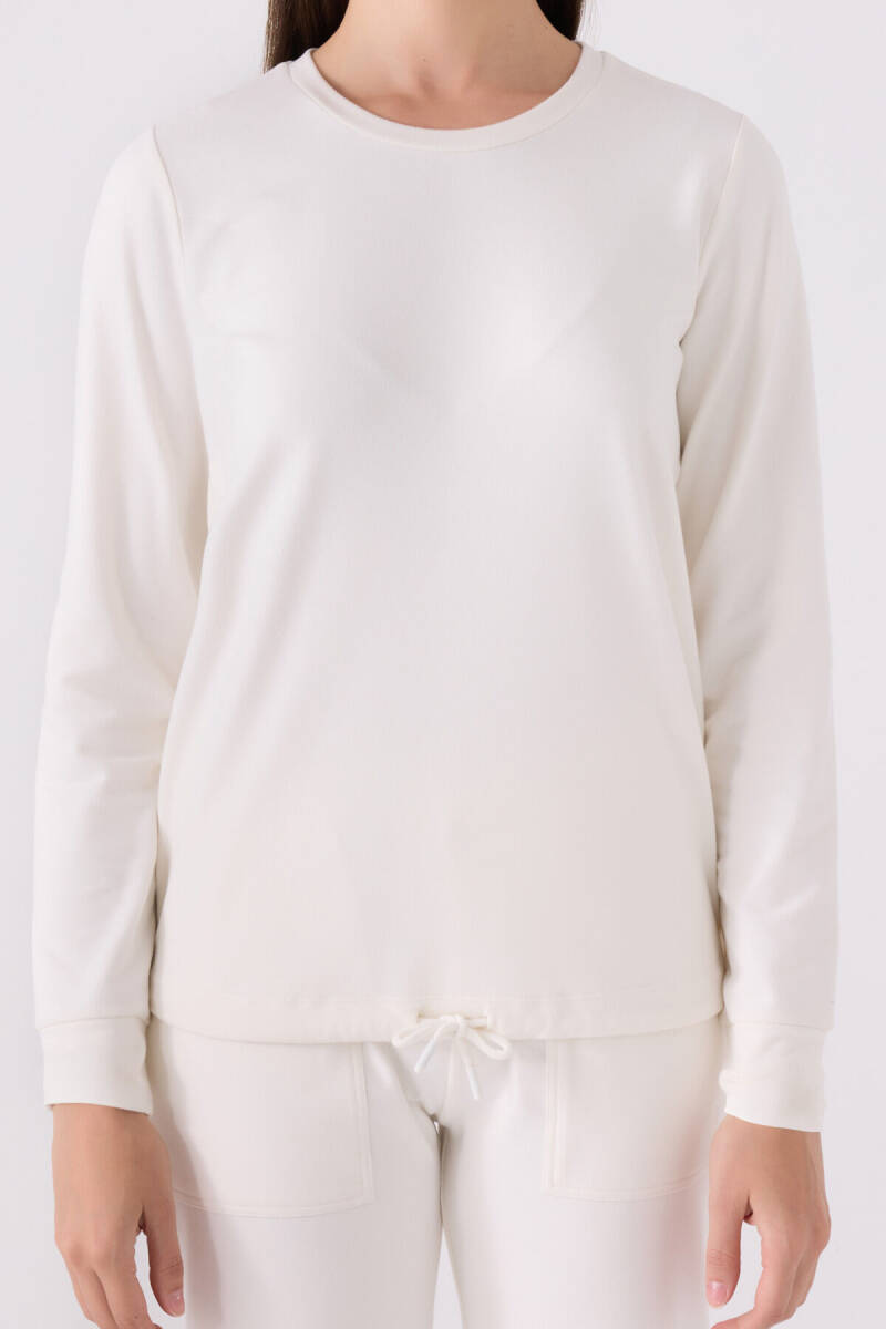 Pierre Cardin Kadın Pamuklu Bisiklet Yaka Pigment Baskılı Kışlık Regular Fit Beyaz Pijama Takımı PC8925-S-V1 - 4