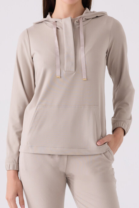 Pierre Cardin Kadın Pamuklu Kapüşonlu Pigment Baskılı Kışlık Regular Fit Kahverengi Pijama Takımı PC8924-S-V3 - 5