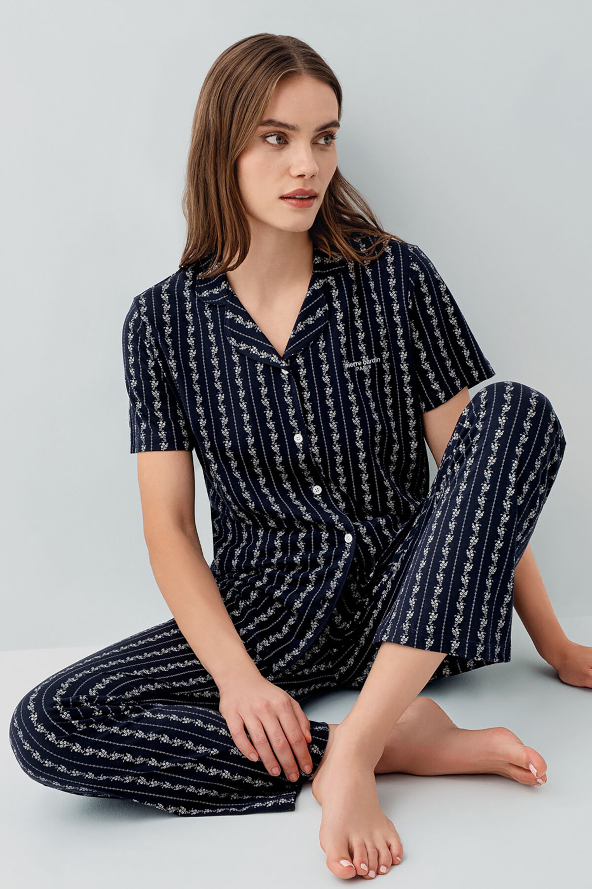 Pierre Cardin Kadın Lacivert Gömlek Pijama Takım