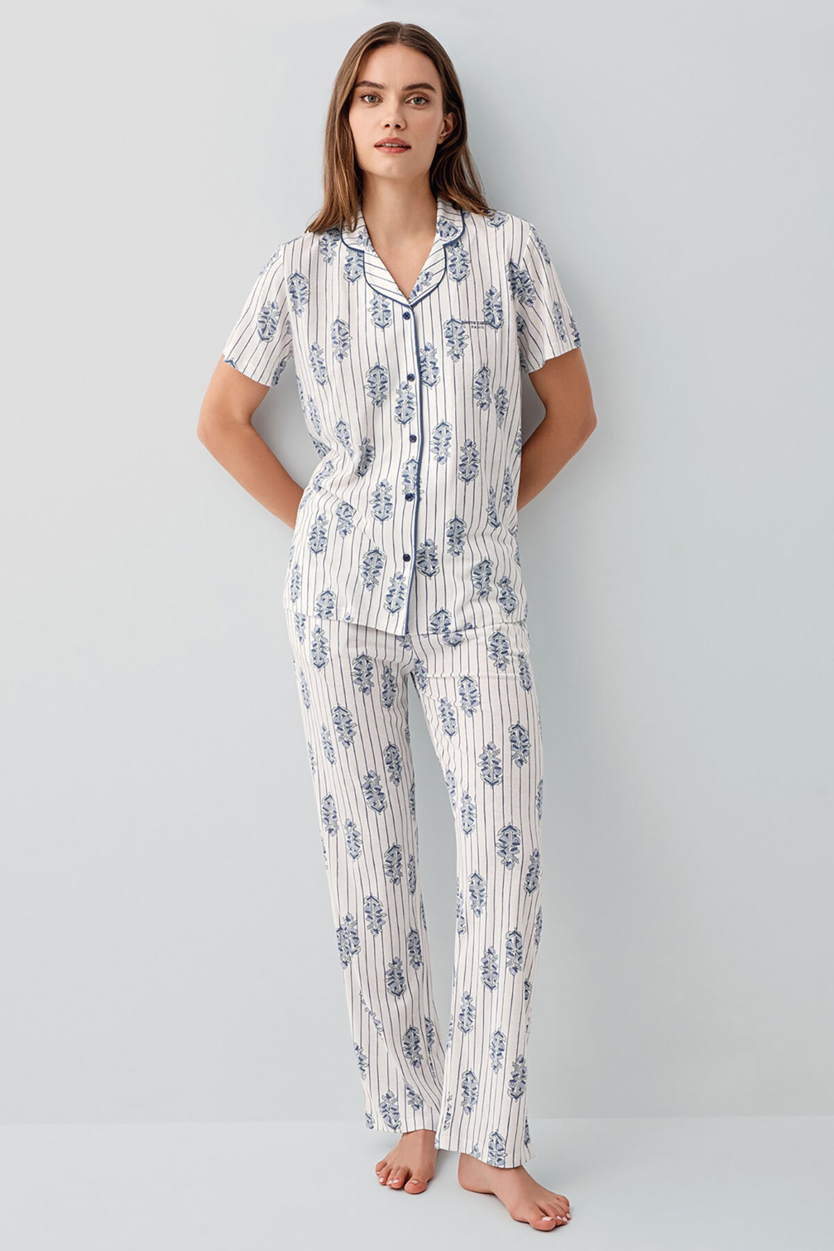 Pierre Cardin Kadın Beyaz Gömlek Pijama Takım