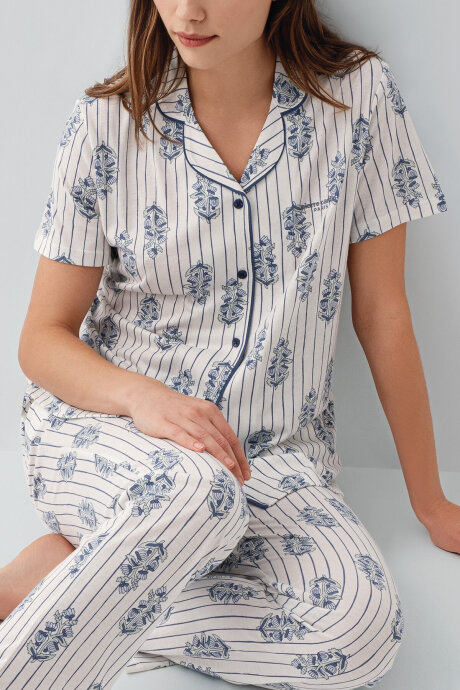 Pierre Cardin Kadın Pamuklu Gömlek Yaka Nakışlı Yazlık Regular Fit Beyaz Pijama Takımı PC9215-S-V1 - 3