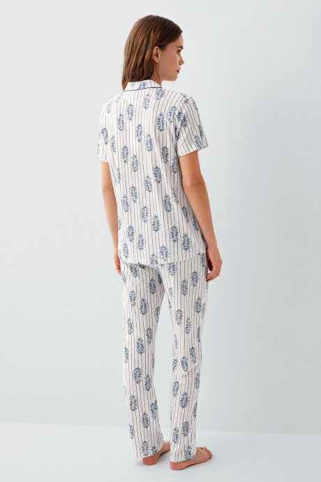 Pierre Cardin Kadın Pamuklu Gömlek Yaka Nakışlı Yazlık Regular Fit Beyaz Pijama Takımı PC9215-S-V1 - 4
