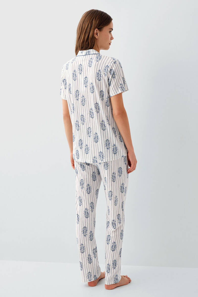 Pierre Cardin Kadın Pamuklu Gömlek Yaka Nakışlı Yazlık Regular Fit Beyaz Pijama Takımı PC9215-S-V1 - 4