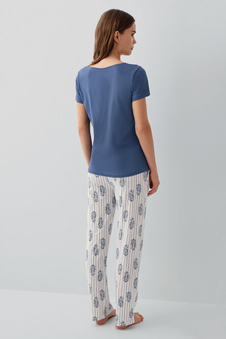 Pierre Cardin Kadın Pamuklu Bisiklet Yaka Nakışlı Yazlık Regular Fit Lacivert Pijama Takımı PC9214-S-V1 - 4