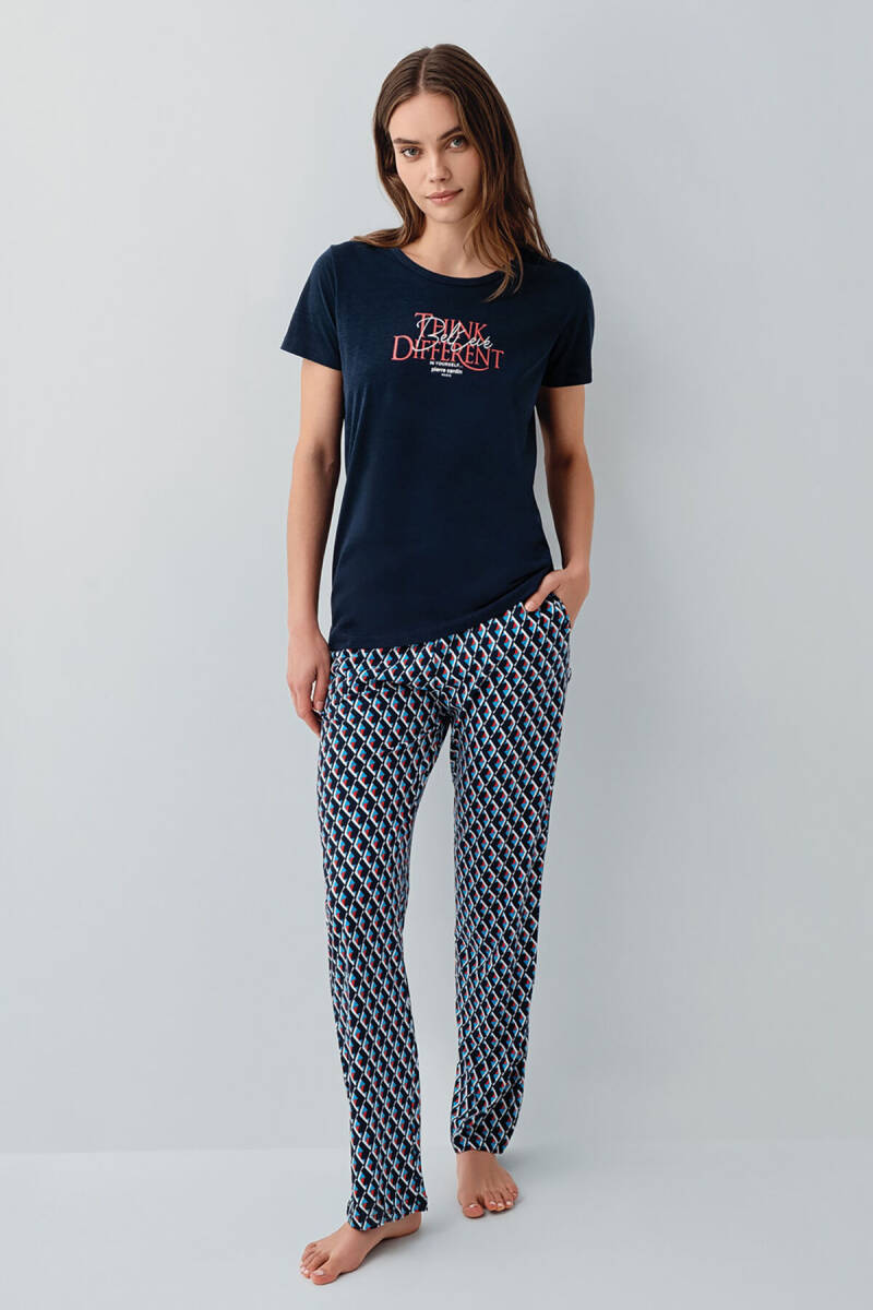 Pierre Cardin Kadın Pamuklu Bisiklet Yaka Nakışlı Yazlık Regular Fit Lacivert Pijama Takımı PC9157-S-V2 - 2