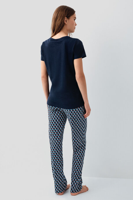 Pierre Cardin Kadın Pamuklu Bisiklet Yaka Nakışlı Yazlık Regular Fit Lacivert Pijama Takımı PC9157-S-V2 - 4