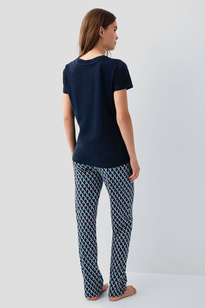 Pierre Cardin Kadın Pamuklu Bisiklet Yaka Nakışlı Yazlık Regular Fit Lacivert Pijama Takımı PC9157-S-V2 - 4