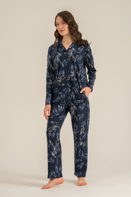 Pierre Cardin Kadın Pamuklu Leaves Lacivert Gömlek Pijama Takımı PC9259-S-V1 - 7