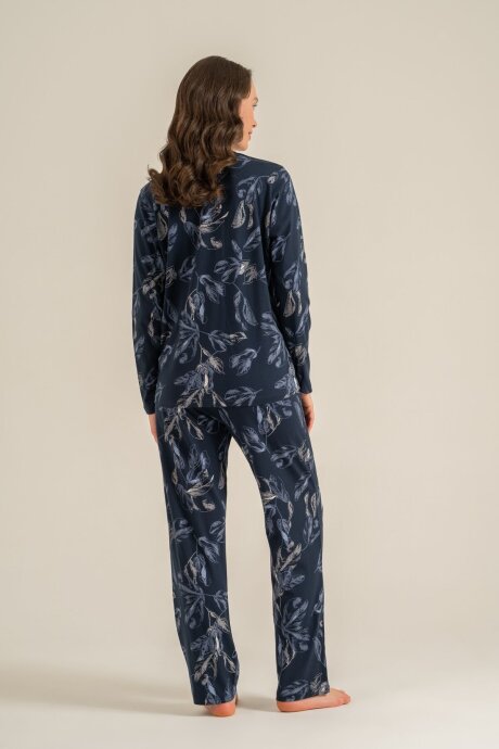 Pierre Cardin Kadın Pamuklu Leaves Lacivert Gömlek Pijama Takımı PC9259-S-V1 - 4