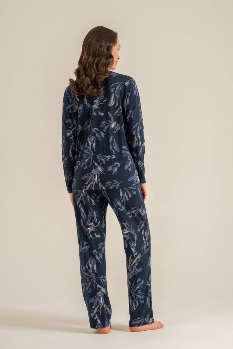 Pierre Cardin Kadın Pamuklu Leaves Lacivert Gömlek Pijama Takımı PC9259-S-V1 - 4