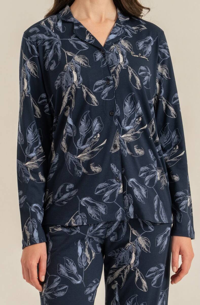 Pierre Cardin Kadın Pamuklu Leaves Lacivert Gömlek Pijama Takımı PC9259-S-V1 - 3