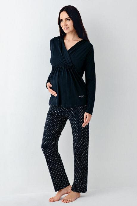 Pierre Cardin Kadın Bisiklet Yaka Pigment Baskılı Kışlık Regular Fit Lacivert Pijama Takımı PC9094-S-V1 (1)