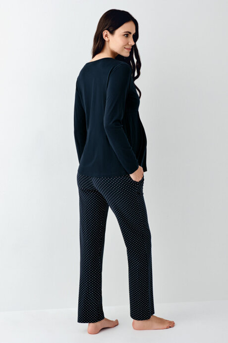 Pierre Cardin Kadın Bisiklet Yaka Pigment Baskılı Kışlık Regular Fit Lacivert Pijama Takımı PC9094-S-V1 - 4
