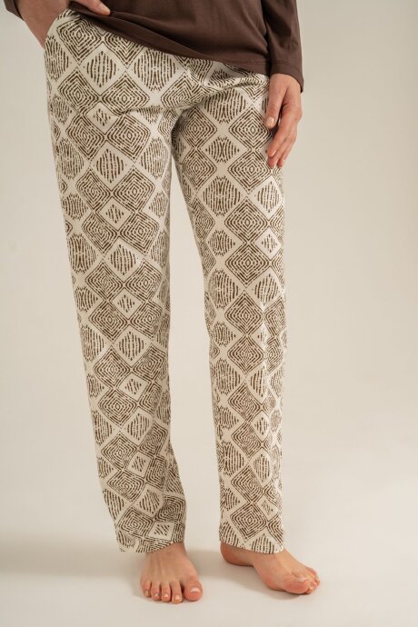 Pierre Cardin Kadın Pamuklu Make Today Amazing Kahverengi Uzun Kol Pijama Takım PC9274-S-V1 - 8