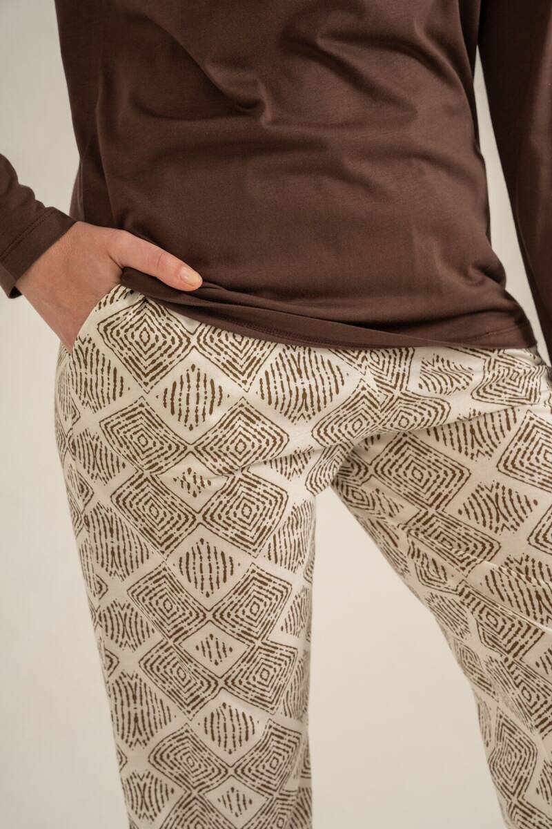 Pierre Cardin Kadın Pamuklu Make Today Amazing Kahverengi Uzun Kol Pijama Takım PC9274-S-V1 - 5