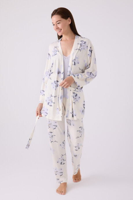 Pierre Cardin Kadın Bisiklet Yaka Pigment Baskılı Kışlık Regular Fit Mavi Pijama Takımı PC8885-S-V1