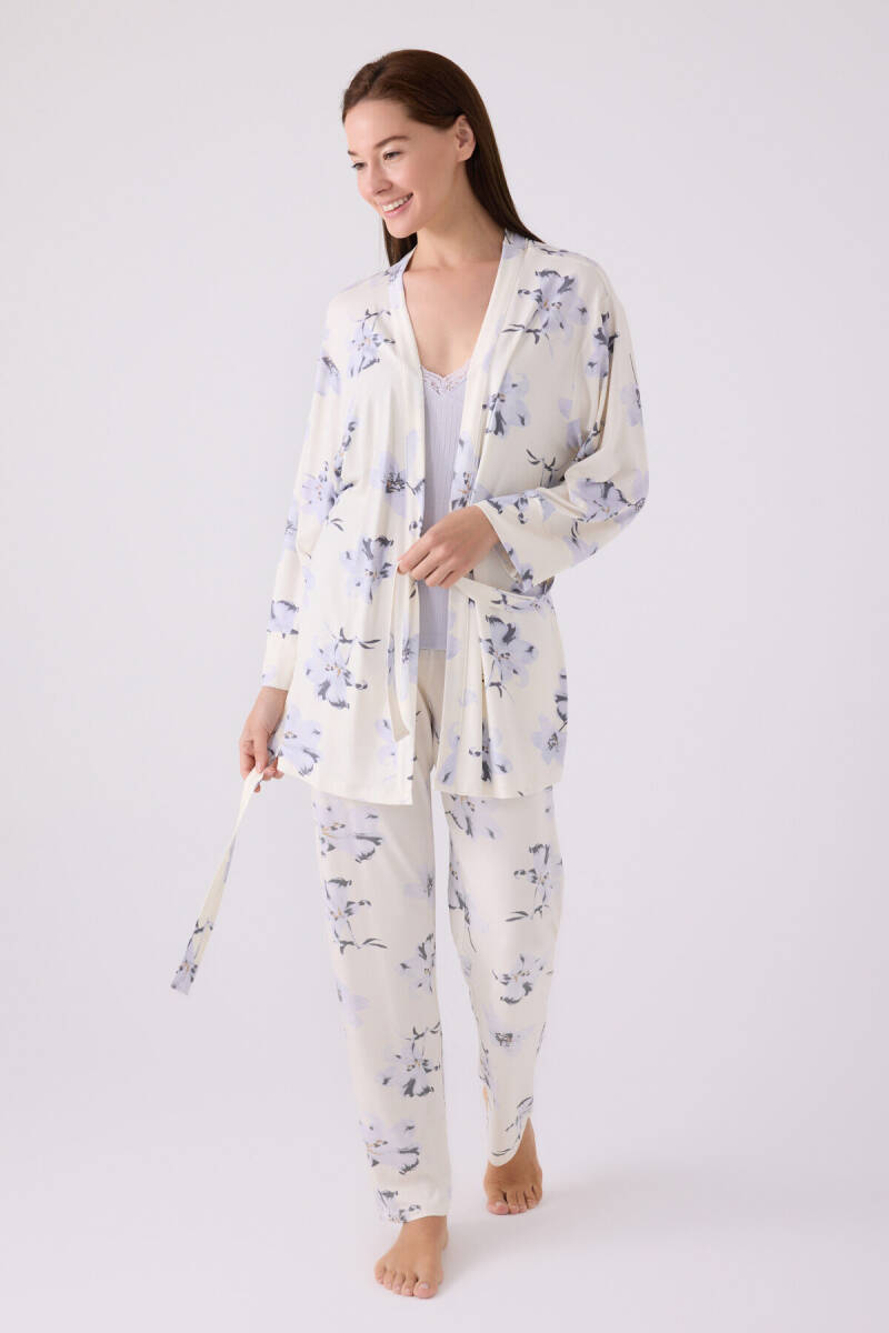 Pierre Cardin Kadın Pamuklu Bisiklet Yaka Pigment Baskılı Kışlık Regular Fit Mavi Pijama Takımı PC8885-S-V1 - 1