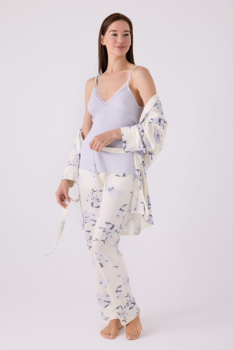 Pierre Cardin Kadın Pamuklu Bisiklet Yaka Pigment Baskılı Kışlık Regular Fit Mavi Pijama Takımı PC8885-S-V1 - 4