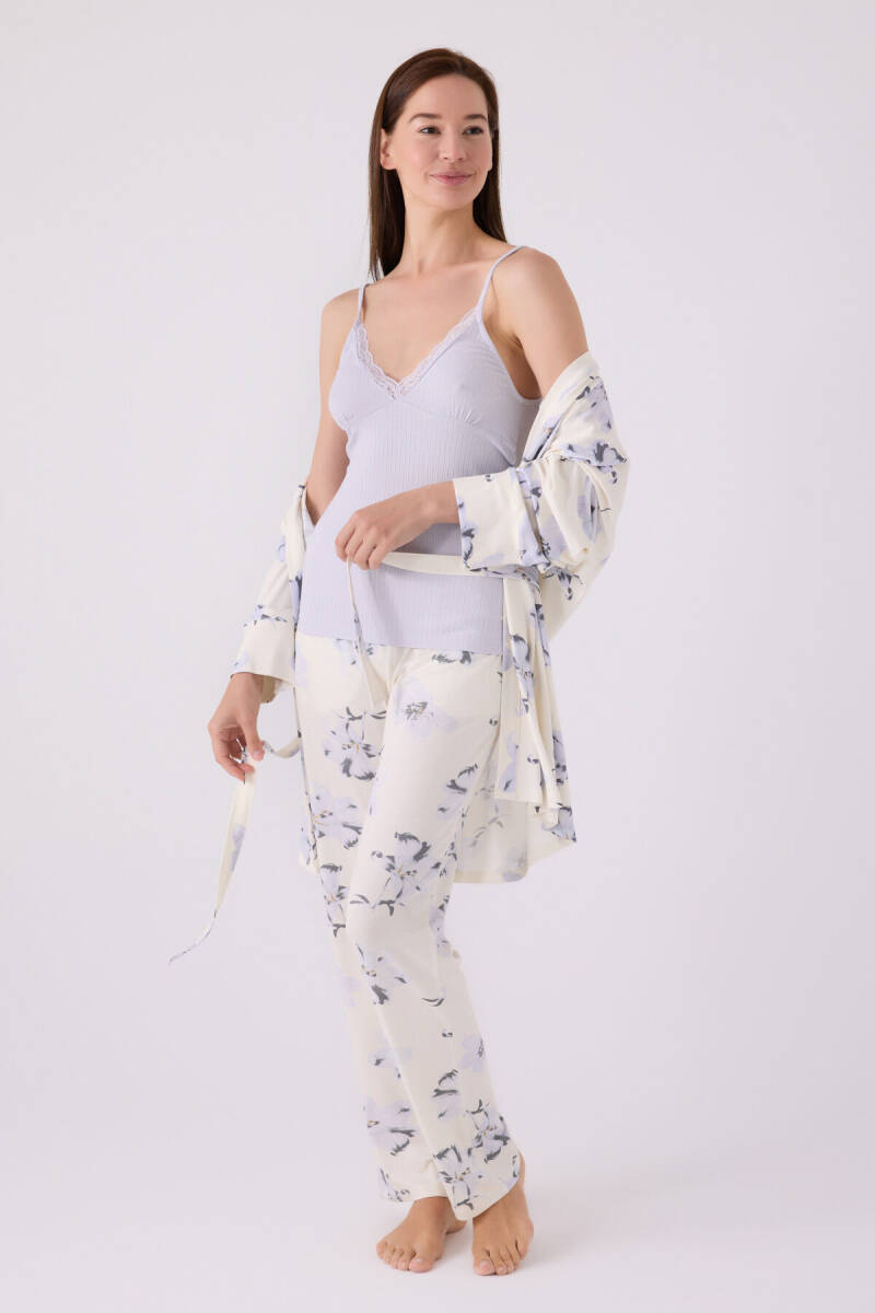 Pierre Cardin Kadın Pamuklu Bisiklet Yaka Pigment Baskılı Kışlık Regular Fit Mavi Pijama Takımı PC8885-S-V1 - 4