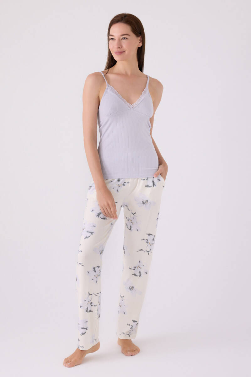 Pierre Cardin Kadın Pamuklu Bisiklet Yaka Pigment Baskılı Kışlık Regular Fit Mavi Pijama Takımı PC8885-S-V1 - 5