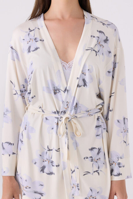 Pierre Cardin Kadın Pamuklu Bisiklet Yaka Pigment Baskılı Kışlık Regular Fit Mavi Pijama Takımı PC8885-S-V1 - 7