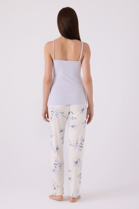 Pierre Cardin Kadın Pamuklu Bisiklet Yaka Pigment Baskılı Kışlık Regular Fit Mavi Pijama Takımı PC8885-S-V1 - 8