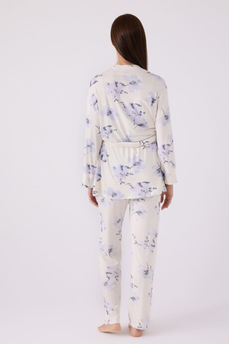 Pierre Cardin Kadın Pamuklu Bisiklet Yaka Pigment Baskılı Kışlık Regular Fit Mavi Pijama Takımı PC8885-S-V1 - 9
