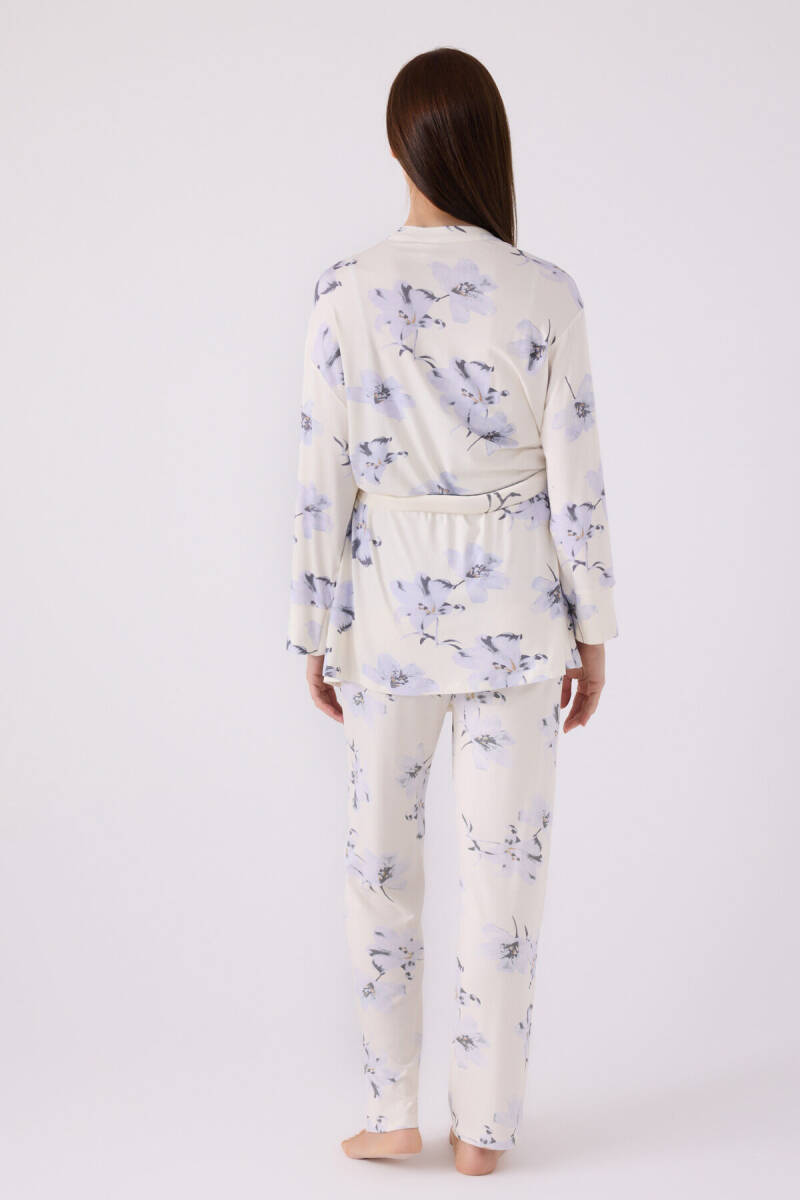 Pierre Cardin Kadın Pamuklu Bisiklet Yaka Pigment Baskılı Kışlık Regular Fit Mavi Pijama Takımı PC8885-S-V1 - 9