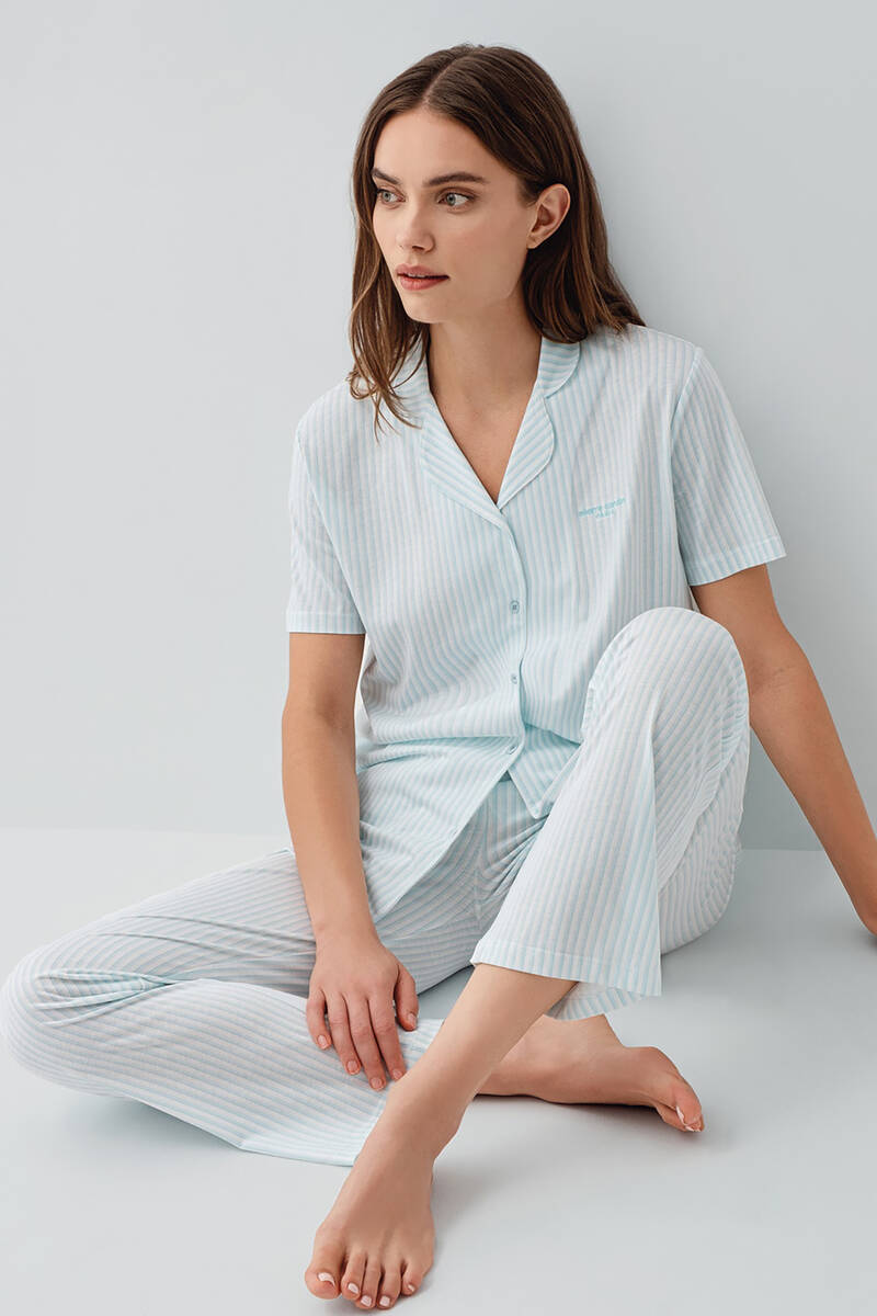 Pierre Cardin Kadın Mavi Gömlek Pijama Takım
