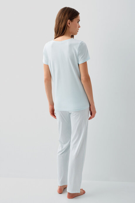Pierre Cardin Kadın Pamuklu V Yaka Nakışlı Yazlık Regular Fit Mavi Pijama Takımı PC9202-S-V2 - 4