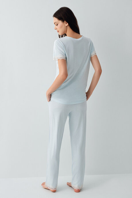 Pierre Cardin Kadın Pamuklu V Yaka Nakışlı Yazlık Regular Fit Mavi Pijama Takımı PC9217-S-V2 - 3