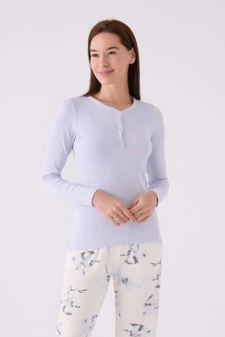Pierre Cardin Kadın Pamuklu Hakim Yaka Pigment Baskılı Kışlık Regular Fit Mavi Pijama Takımı PC8884-S-V1 (1)