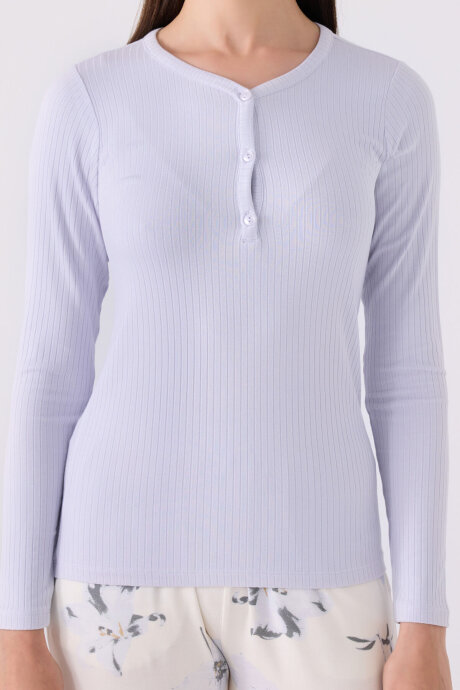Pierre Cardin Kadın Pamuklu Hakim Yaka Pigment Baskılı Kışlık Regular Fit Mavi Pijama Takımı PC8884-S-V1 - 4