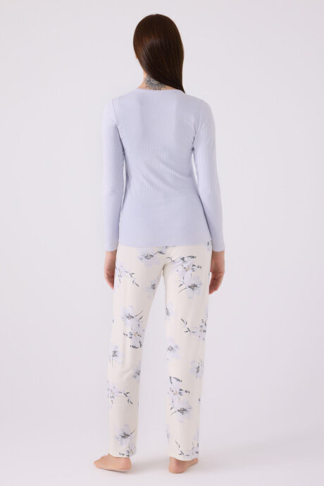 Pierre Cardin Kadın Pamuklu Hakim Yaka Pigment Baskılı Kışlık Regular Fit Mavi Pijama Takımı PC8884-S-V1 - 5