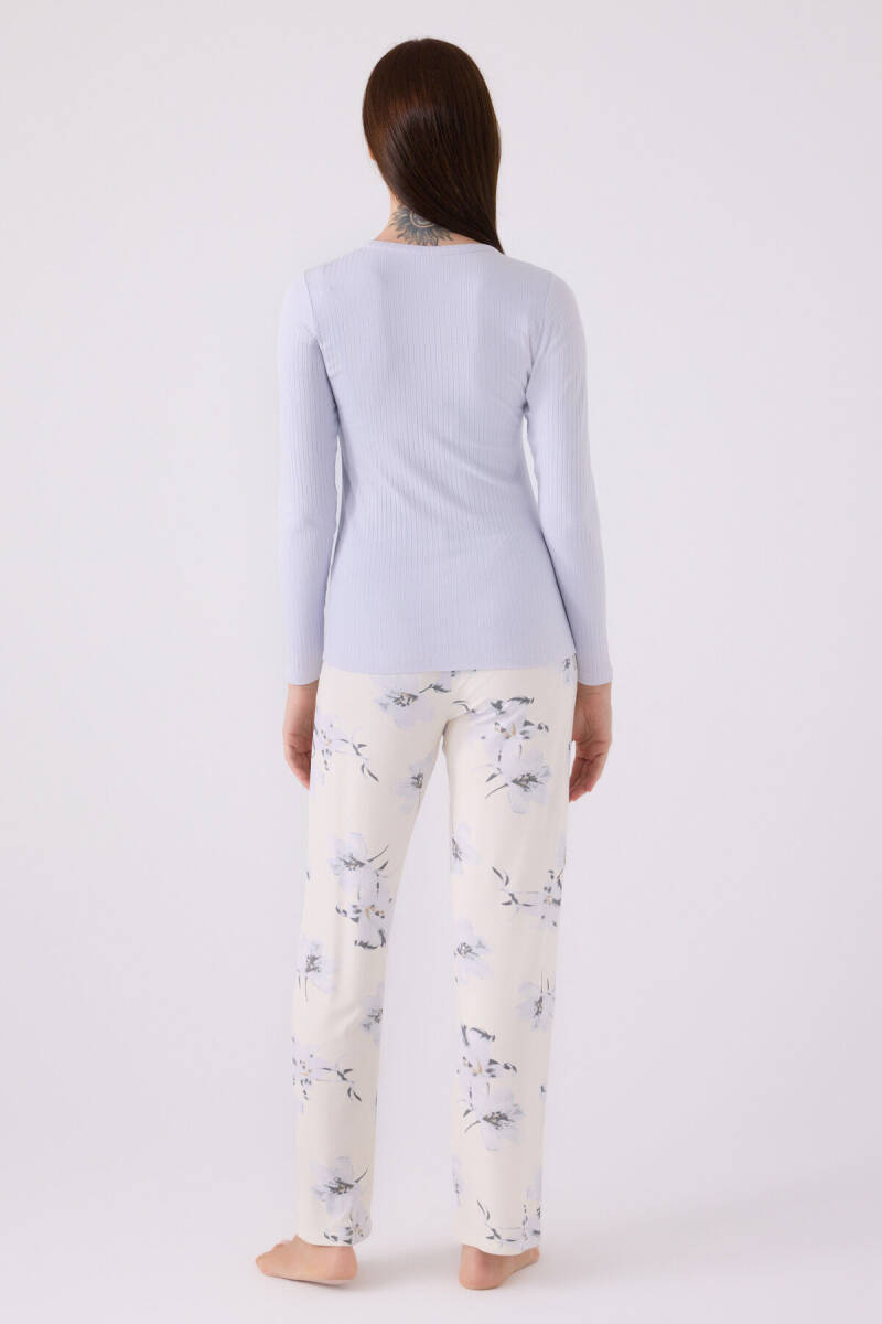 Pierre Cardin Kadın Pamuklu Hakim Yaka Pigment Baskılı Kışlık Regular Fit Mavi Pijama Takımı PC8884-S-V1 - 5