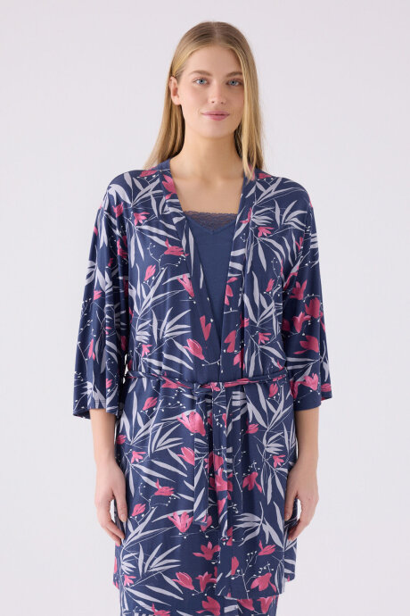 Pierre Cardin Kadın Pamuklu Kruvaze Pigment Baskılı Kışlık Regular Fit Mavi Pijama Takımı PC8904-S-V1 (1)