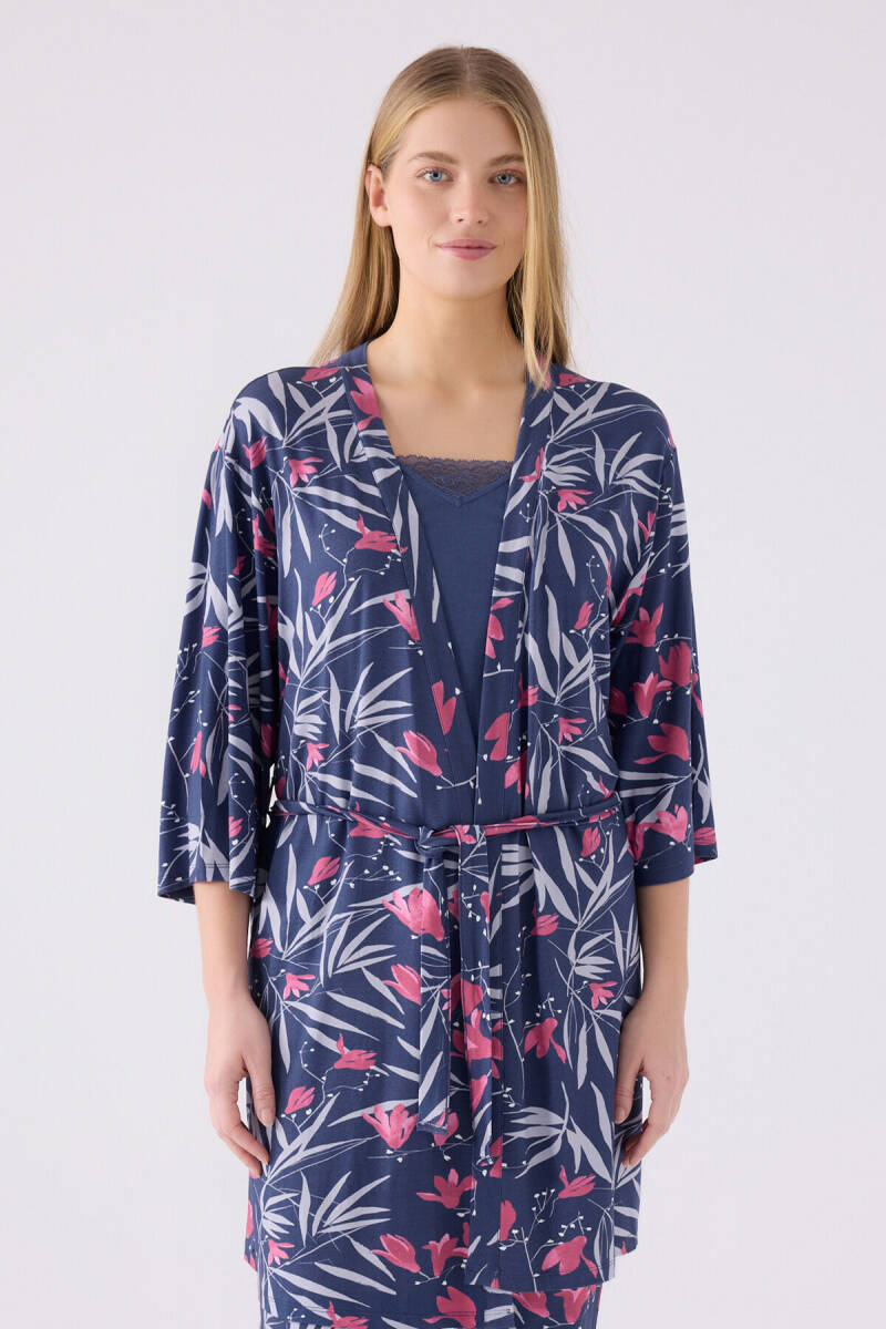 Pierre Cardin Kadın Pamuklu Kruvaze Pigment Baskılı Kışlık Regular Fit Mavi Pijama Takımı PC8904-S-V1 - 2