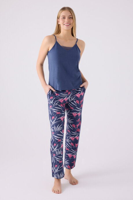 Pierre Cardin Kadın Pamuklu Kruvaze Pigment Baskılı Kışlık Regular Fit Mavi Pijama Takımı PC8904-S-V1 - 3