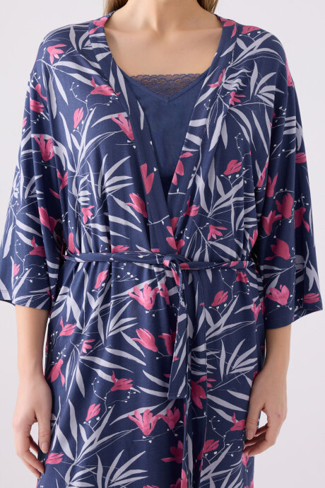 Pierre Cardin Kadın Pamuklu Kruvaze Pigment Baskılı Kışlık Regular Fit Mavi Pijama Takımı PC8904-S-V1 - 5