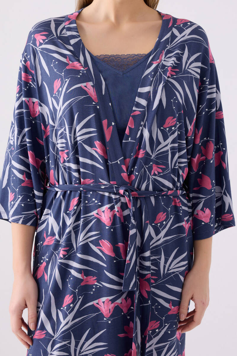 Pierre Cardin Kadın Pamuklu Kruvaze Pigment Baskılı Kışlık Regular Fit Mavi Pijama Takımı PC8904-S-V1 - 5