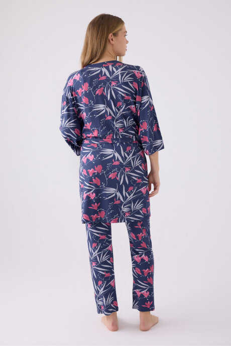 Pierre Cardin Kadın Pamuklu Kruvaze Pigment Baskılı Kışlık Regular Fit Mavi Pijama Takımı PC8904-S-V1 - 6
