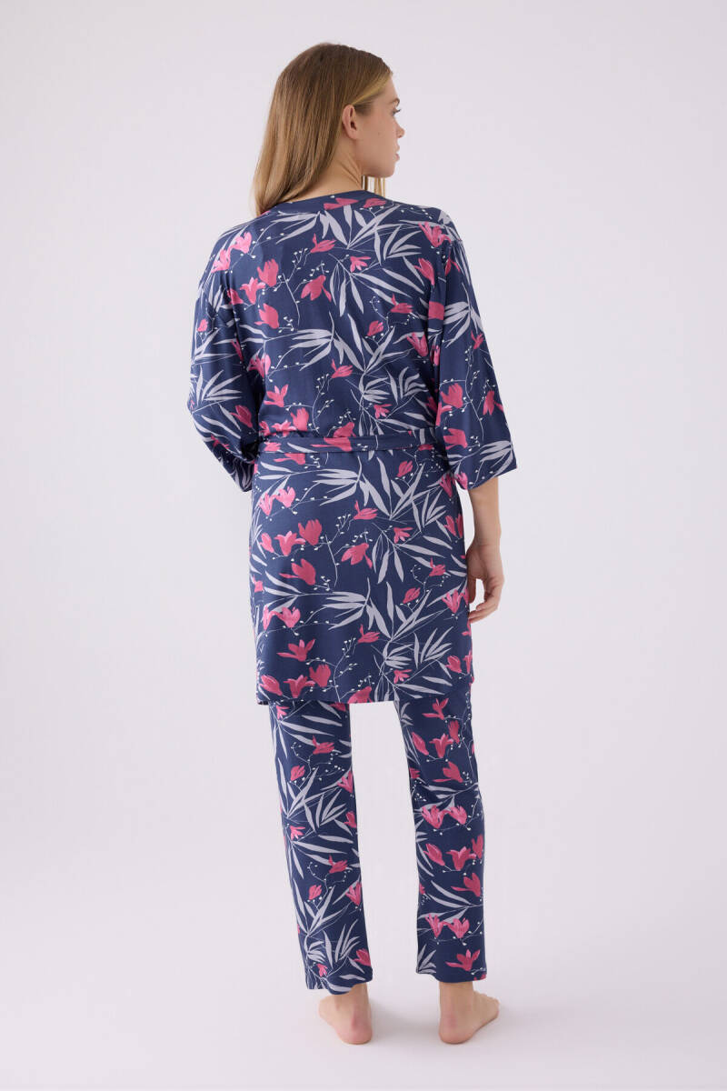 Pierre Cardin Kadın Pamuklu Kruvaze Pigment Baskılı Kışlık Regular Fit Mavi Pijama Takımı PC8904-S-V1 - 6