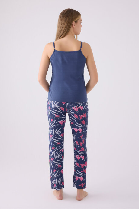 Pierre Cardin Kadın Pamuklu Kruvaze Pigment Baskılı Kışlık Regular Fit Mavi Pijama Takımı PC8904-S-V1 - 7