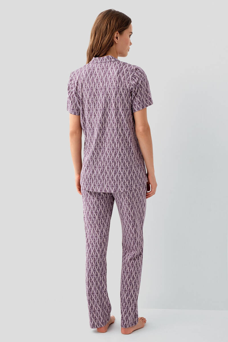 Pierre Cardin Kadın Pamuklu Gömlek Yaka Nakışlı Yazlık Regular Fit Mor Pijama Takımı PC9184-S-V1 - 4