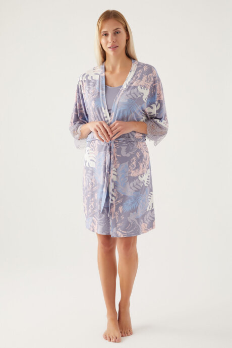 Pierre Cardin Kadın Pamuklu Kruvaze Pigment Baskılı Yazlık Regular Fit Mor Pijama Takımı PC8802-S-V1 - 2