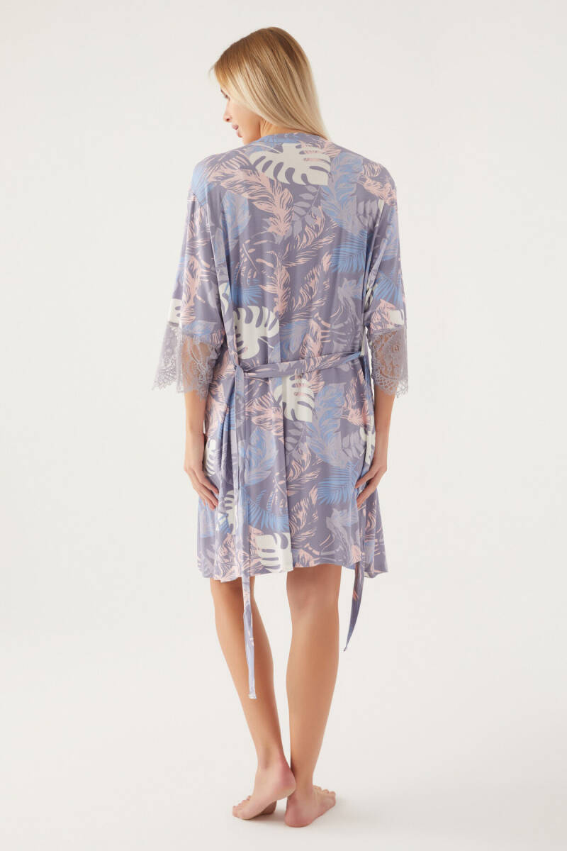 Pierre Cardin Kadın Pamuklu Kruvaze Pigment Baskılı Yazlık Regular Fit Mor Pijama Takımı PC8802-S-V1 - 7