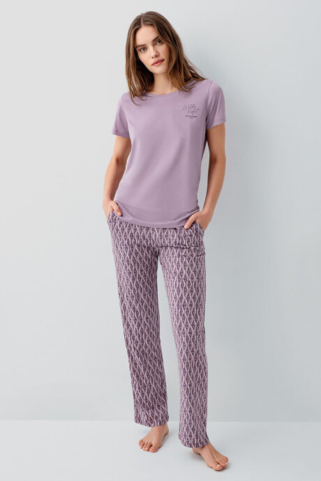 Pierre Cardin Kadın Bisiklet Yaka Nakışlı Yazlık Regular Fit Mor Pijama Takımı PC9182-S-V1 (1)