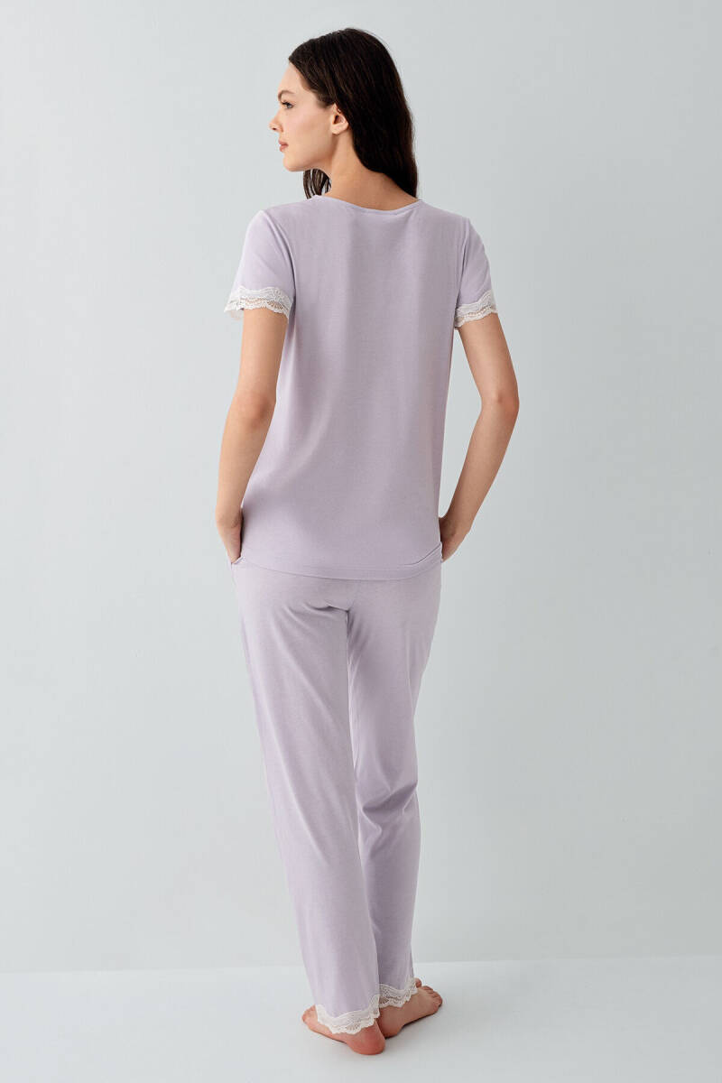 Pierre Cardin Kadın Pamuklu V Yaka Nakışlı Yazlık Regular Fit Mor Pijama Takımı PC9217-S-V3 - 3